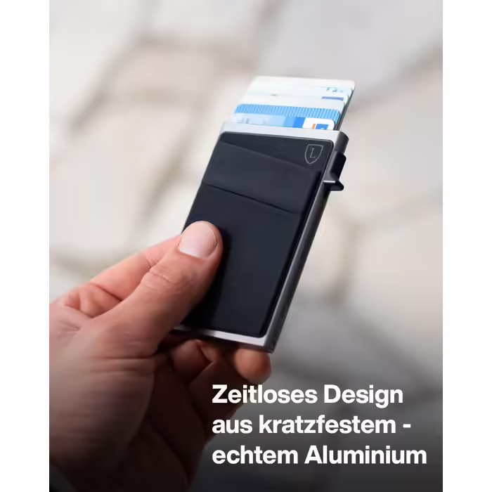 Cardon Wallet - Mini Card Holder with Money Pocket and Space for up to 7 Credit Cards - Minimalist – Card Holder made of real Aluminum with RFID Protection - Gift Box | (Gray)