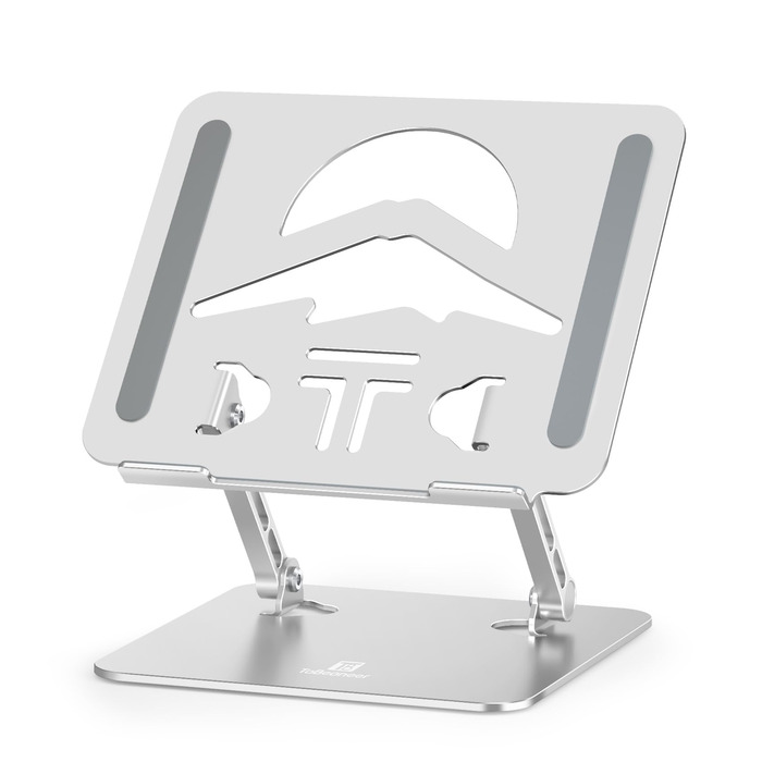 Підставка для ноутбука Ergonomic з алюмінію, регульована по висоті та складна, стабільна та з неслизьким покриттям, покращена вентиляція, сумісна з MacBook (до 15,6 дюймів), срібна