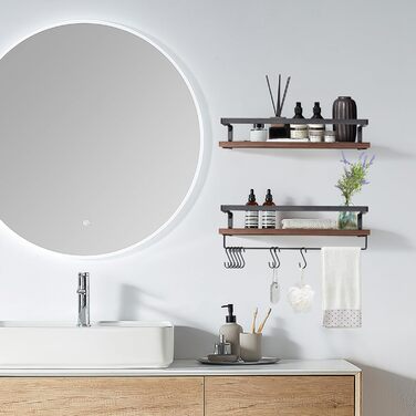 Настінна полиця з дерева, 2 шт. у комплекті, світло-коричнева, для спальні, вітальні, ванної кімнати, кухні, офісу (ретро-кавовий колір)