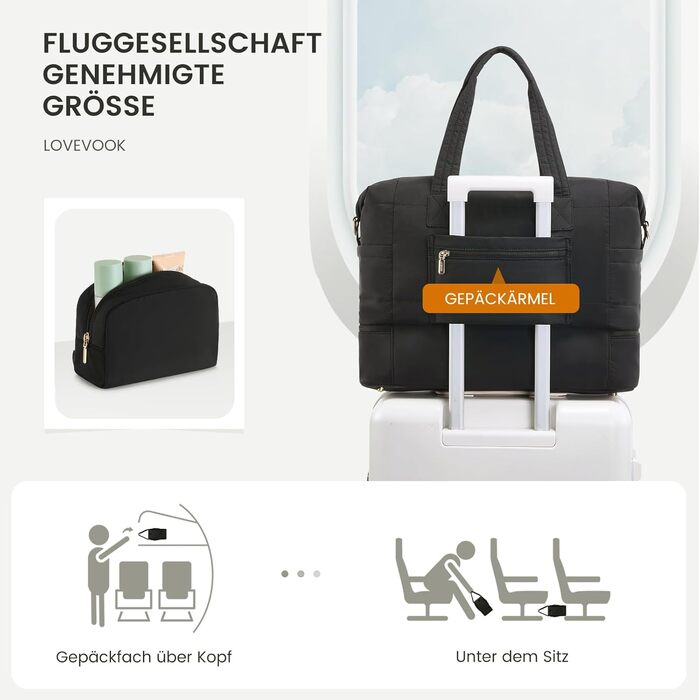 Сумка-мішок LOVEVOOK для подорожей, клініки, пологового будинку, ручної поклажі, 52x38x25 см, 50 л, з відділенням для взуття та косметичкою, бежевий