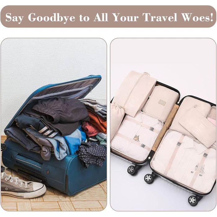 Органайзер для валізи - набір 8 штук: packing cubes для подорожей, система організації валізи, бежевий колір