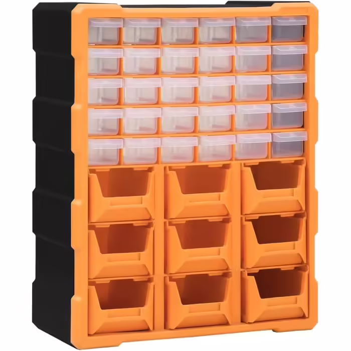 vidaXL Multi-Drawer Organizer with Sorting Boxes, Assortment Boxes, Assortment Case, Assortment Box, Small Parts Storage 52x16x37.5cm (30 + 9 drawers, Orange)