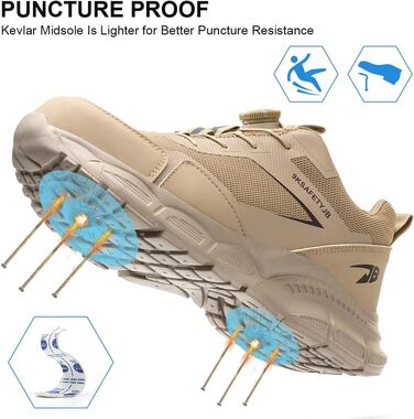 Робочі черевики чоловічі/жіночі легкі з металевим носком, дихаючі, протиковзкі, розмір 38-46 EU (Хакі, 41 EU)