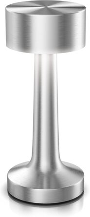 LED настільна лампа CSL бездротова, диммувана – 3 кольори світла, акумулятор, сенсорне управління, USB-C, вінтажний стиль, нержавіюча сталь, для дому та вулиці