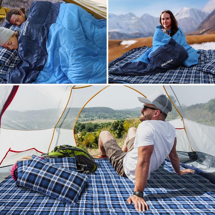 Спальний мішок для двох дорослих з флісу, зимовий, з подушками та сумкою для перенесення, 233*157 см (Блакитний)