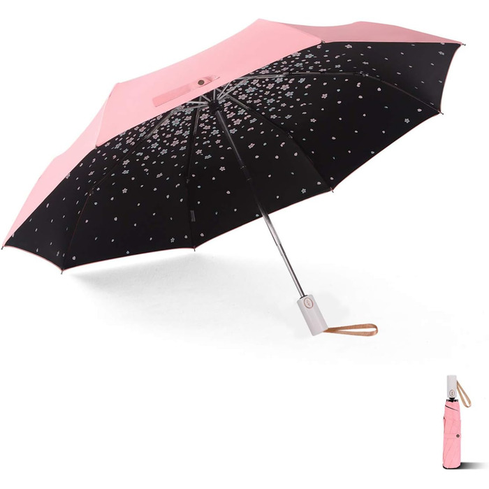 Стійкий до ультрафіолету компактний складаний парасоль від Voy Lady – Рожевий з квітковим принтом (96 см)