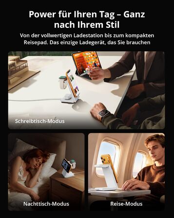 Зарядний пристрій 3-в-1 GEEKERA MagSafe для Apple Watch, iPhone (12-17) та AirPods, бездротова зарядка, матовий білий