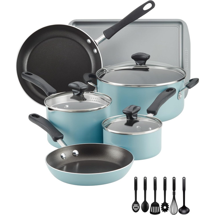 Набір кухонного посуду Farberware Cookstart DiamondMax: 15 предметів, антипригарне покриття, включає форми для випічки та кухонні аксесуари, миється в посудомийній машині