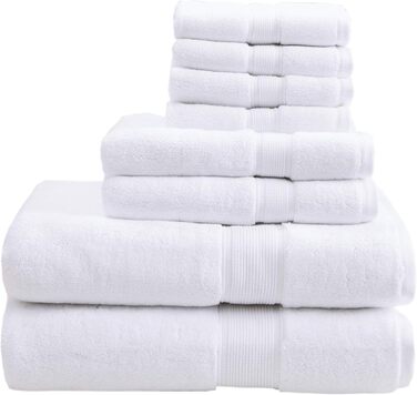 Luxurious Turkish bath towels, 800 g/m², 100% cotton, highly absorbent, long, oversized, linen-cotton blend, bath towel set, 8-piece, including 2 bath towels, 2 hand towels, and 4 washcloths, white