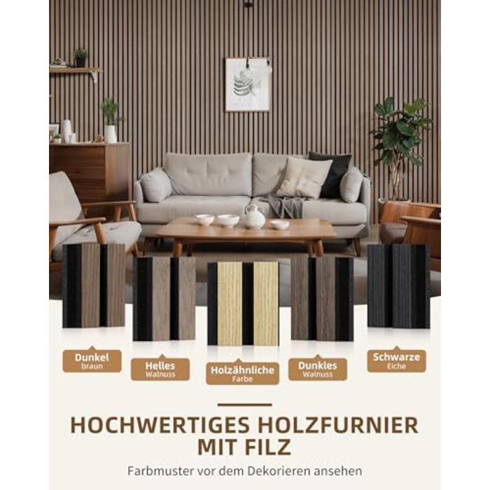 Акустичні настінні панелі JAMELO з шпоном дерева, самоклеючі 3D панелі для стін, стелі та дверей, колір горіх, 10 шт (30 x 15 x 1.2 см)