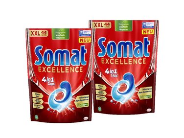 Капсули для посудомийних машин Somat Excellence 4in1, швидкорозчинні, для ідеального очищення та блиску, без ароматизатора, 176 шт