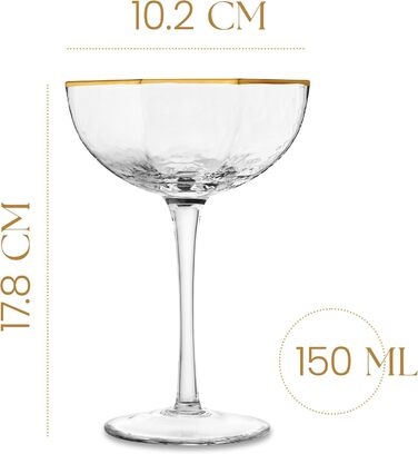 Набір з 4 склянок GLASSIQUE CADEAU Prestige для Еспресо Мартіні, дайкірі, коктейлів та шампанського. 150 мл, з золотим обідком, грановані, з довгим ніжкою.