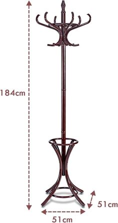 COSTWAY 184cm Wardrobe Rack with Umbrella Holder, Coat Rack with 12 Clothes Hooks, Clothes Rack made of Wood, Freestanding Wardrobe for Entryway, Living Room and Bedroom (Brown)