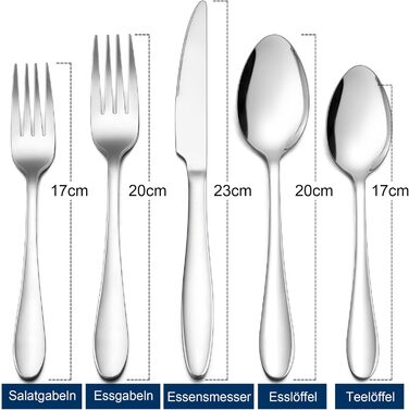 Herogo Cutlery Set, 60-Piece Stainless Steel Cutlery Set for 12 People, Silver Flatware with Fork, Spoon, and Knife Set, Modern Tableware, Dishwasher-Safe & Rust-Proof