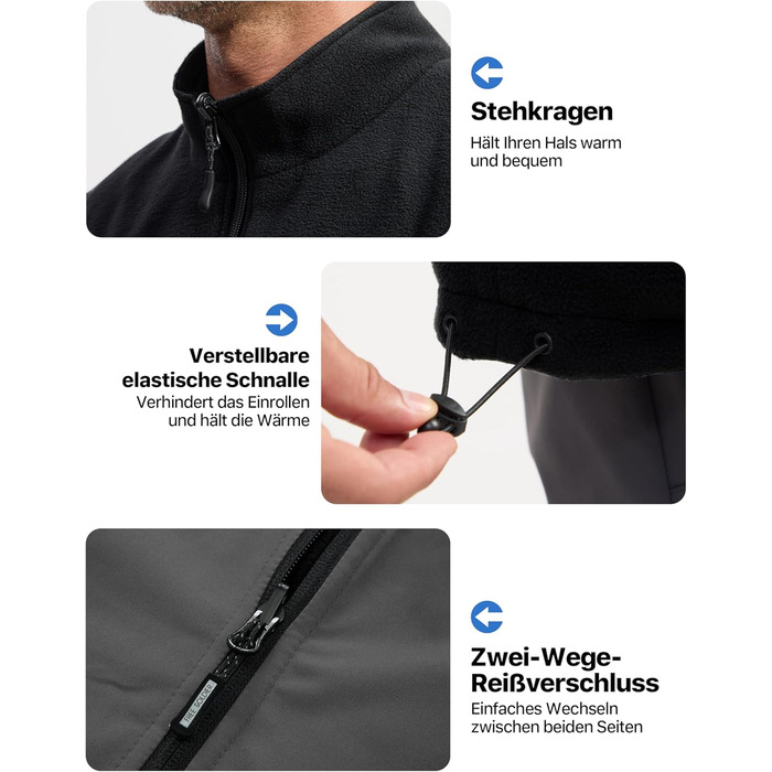 Чоловіча флісова вітровка Free Oldier: тепла, вітронепроникна, двостороння, для роботи та прогулянок. Колір: синьо-чорний (L, сіро-чорний)