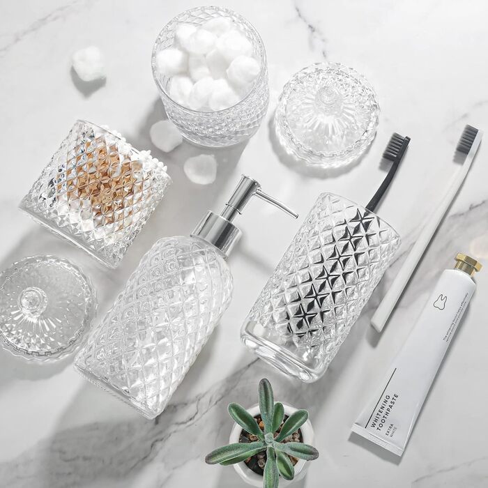 Набір аксесуарів для ванної кімнати, 4 шт., прозоре скло, повний комплект, дозатор для мила та тримач для зубних щіток, Бохо, сучасний декор