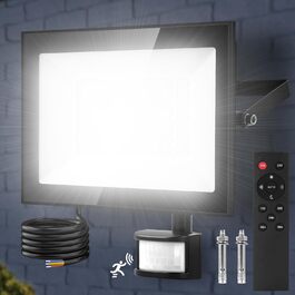 Viugreum 2Pack LED Flood Lights Outdoor with Motion Sensor 15000LM Outdoor Light Cold White Spotlight with Remote Control Floodlight Outdoor Spotlight IP67 Waterproof Floodlight with 2 Screws for Garden (100w, 1PCS)