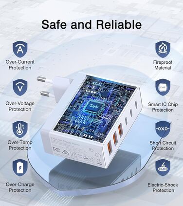 Зарядний пристрій USB-C 120W з USB-A (4 порти) PD3.0 для MacBook Air, iPhone 17/16/15/14 Pro/Pro Max, Samsung та інших пристроїв – білий