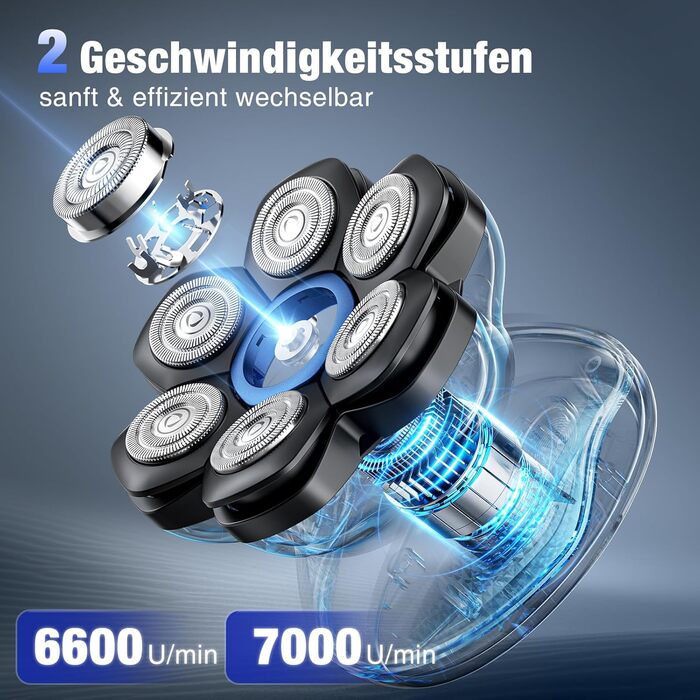 Електрична бритва для гоління голови Glatzen 7D Bold – професійна бритва для лисих, водонепроникна, з акумулятором Type-C, 2 режими, синя