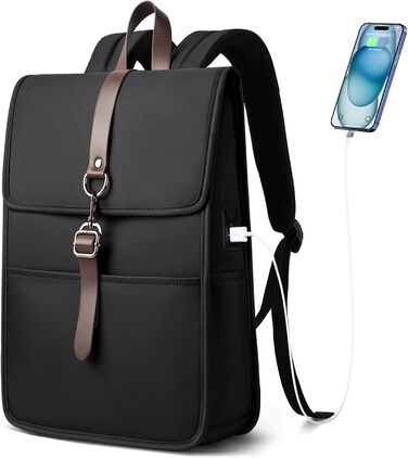 Рюкзак для ноутбука чоловічий/жіночий, 15.6 дюймів, з USB-портом, для подорожей, навчання, велосипеда (Чорний)