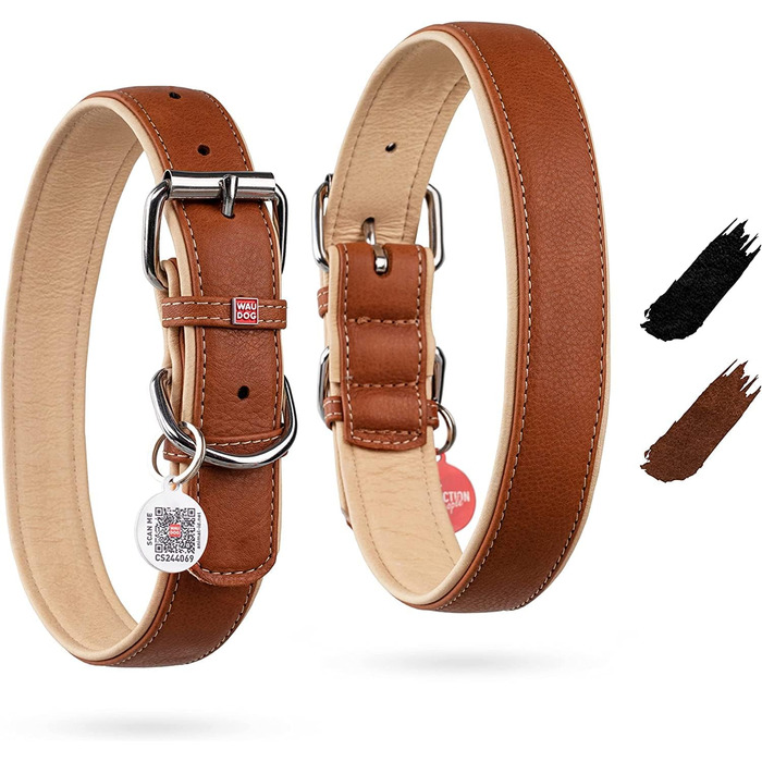 Сумка для собак WAUDOG з натуральної шкіри, великі та середні породи, повсякденне використання, регульована довжина 27-36 см, ширина 15 мм, коричнева