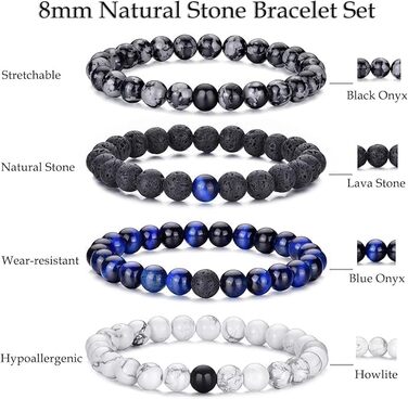 Чоловічий браслет з тигровим оком – еластичний браслет з кристалічних намистин 8 мм (4 кольори: блакитний, сірий, чорний, блакитний)