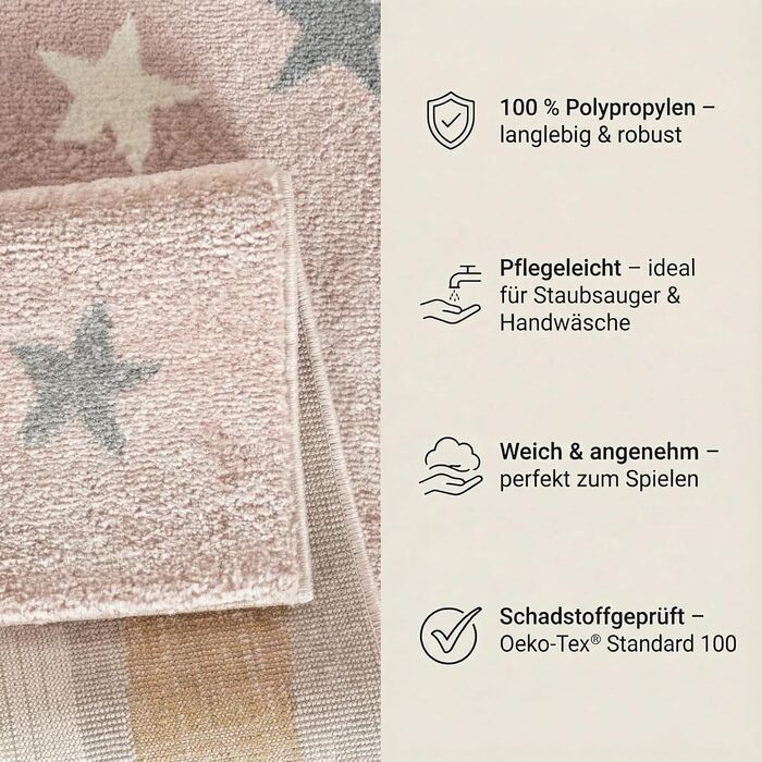 Дитячий килим Kinderteppich DOTS бежево-рожевий 80x150 см, Öko-Tex, для дівчаток в кімнату