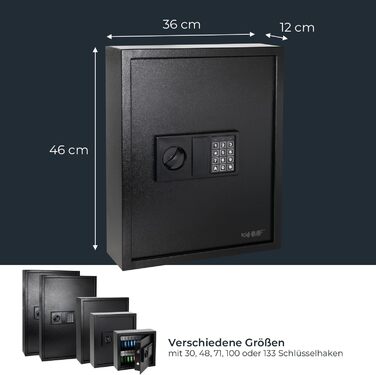Сейф для ключів HMF з кодовим замком та електронним замком, 30x28x10 см, 71 гачок, чорний