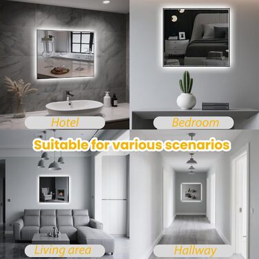 LED дзеркало для ванної кімнати 45x65 см з підсвічуванням, IP54, 6500K, прямокутне, енергозберігаюче, біле