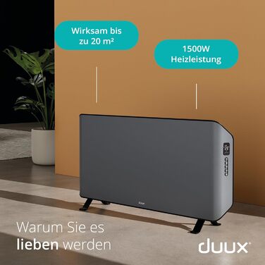 Електричний конвектор Duux Edge Smart 1500W - енергозберігаючий нагрівач для ванної кімнати, з термостатом, для приміщень до 20 м² - сірий