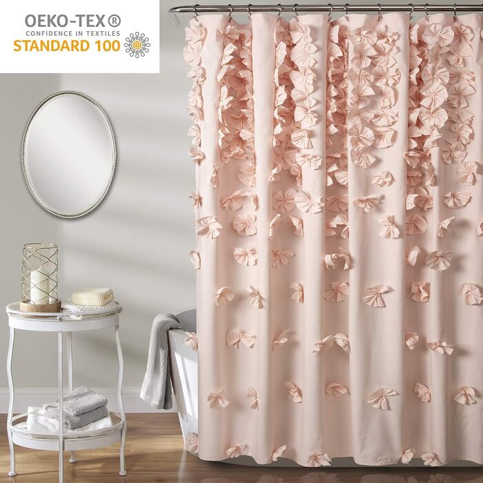 Шторка для душу Lush Decor Riley, 183x183 см, з бантиками, рожева
