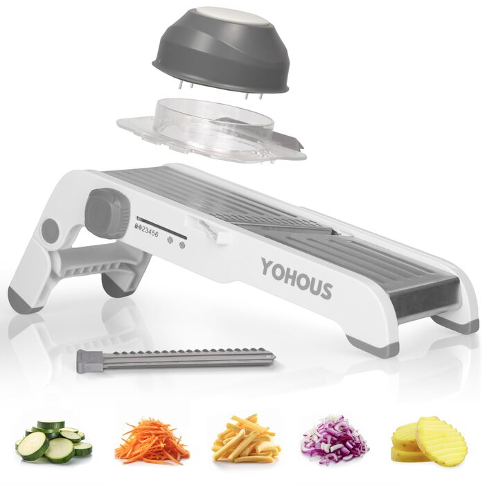 Обрізчик овочів Mandoline з нержавіючої сталі – професійний овочеріз з регулюванням товщини нарізки, для нарізки жульєном/кубиками/смужками, придатний для миття в посудомийній машині