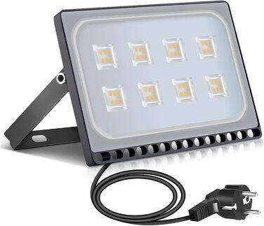 papasbox LED Floodlight Floodlight Spotlight, LED Floodlight Construction Light with Plug Waterproof IP65, 3000K Warm White, Ideal Wall Light Outdoor Lighting for Garden, Garage, Hotel (Warm White, 50W)