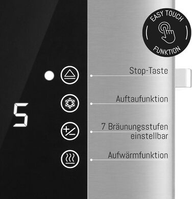 LEBENLANG Stainless Steel Toaster with Roll Attachment, 2 Slices - Touchscreen LED Display & 7 Levels | 850W 2-Slice Toaster with Display | For Kitchen, Household & Camping, Camping Toaster | Bread Toasters 2 Slices - 850W - Stainless Steel