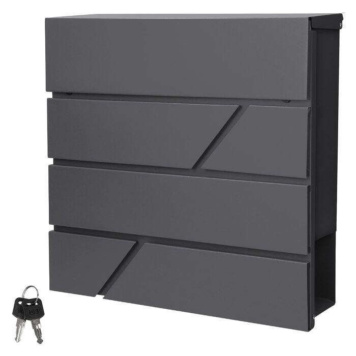 Поштовий ящик настінний ECD Germany з газетницею, антрацит, 37x11x37 см, нержавіюча сталь з порошковим покриттям, 2 ключі, комплект кріплення, сучасний дизайн