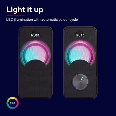 Комп'ютерна акустика Trust Arys 2.0: 28 Вт, USB, AUX, RGB, для ПК, ноутбука, смартфона