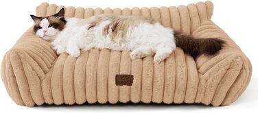 Ортопедичне ліжко для котів BEDSURE - велике, 61x46x25 см. Також підходить для маленьких собак. Зручне, м'яке, з антиковзним покриттям, легко миється. Розмір L 76 x W 51 x H 25 см, колір верблюжий.