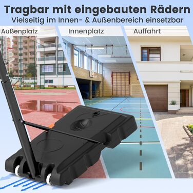 COSTWAY Adjustable Height Basketball Hoop System - Outdoor Mobile Basketball Stand with Wheels & Weight Bag (225-305cm)