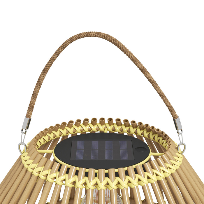 Outsunny Solar Lamp Rattan Garden Light Waterproof with Light Sensor Drum Design Yellow for Outdoor