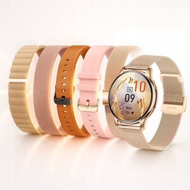 Смарт-годинник Emavo для жінок, золотий, у комплекті з 5 ремінцями