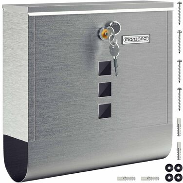 Поштовий ящик Monzana Kreuzschloss з мідним циліндром, поворотна кришка, 31x10x34 см, вікно, табличка для імені, відділ для газет, сталь, 2 ключі, чорно-срібний