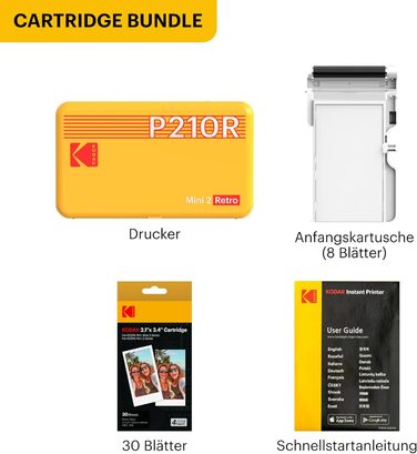 KODAK Mini 2 Retro: Портативний фотопринтер для смартфонів з Bluetooth, 54x86 мм, комплект з папером (38+68 аркушів)