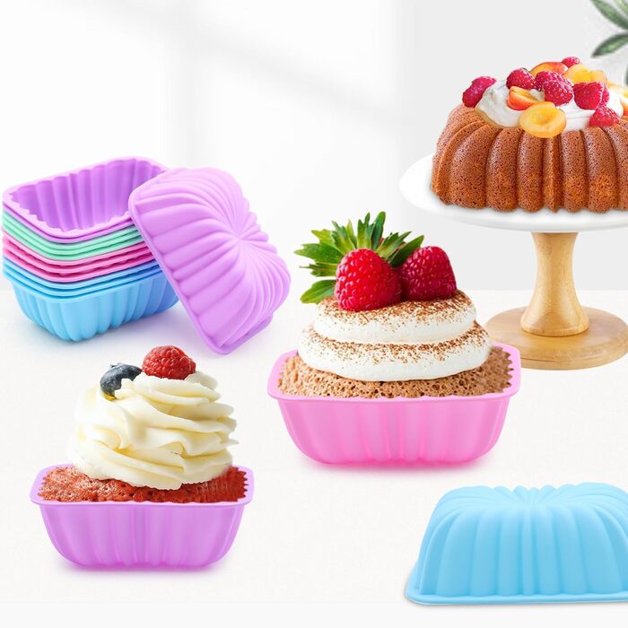 Tongjude 45-Piece Silicone Baking Molds Set, 6-Cup Silicone Baking Mold for Baking Bread, Ribbed Cupcake, Non-Stick Kitchen Baking Molds, with Measuring Cup and Spoon Set, gray