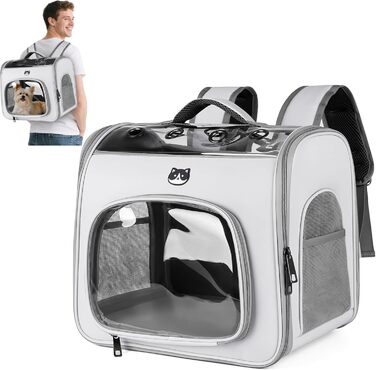 Рюкзак для котів та маленьких собак ALLSOPETS, дихаючий, з фронтальною відкриванням та страхувальним ремінцем, для подорожей, прогулянок (Блутно-рожевий, Сірий у хмаринках)