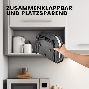 Складаний кошик для покупок на 30 літрів з 4 стійкими ніжками | Міцний кошик для перенесення та пікніків | Великий сімейний кошик (46x27x25 см) | З м'якими ручками | Для покупок, подорожей, кемпінгу (30л, сірий)