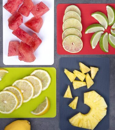 Килимок для обрізної дошки Dexas, 4 шт., 14 x 20 см, нековзкий, для кухні (сірий, червоний, білий, зелений)