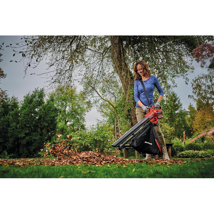 Einhell Cordless Leaf Blower VENTURRO 18/210 Power X-Change (18 V, suction power 500 m³/h, collection bag 45 L, blowing function up to 210 km/h, incl. 4 Ah battery & charger) Black, Red