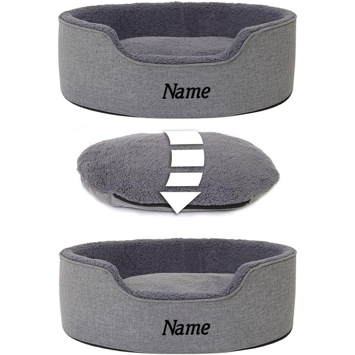 Lionto Dog Bed with Reversible Cushion and Washable Cover, Stable Dog Basket with Anti-Slip Studs, 92x72 cm, Cozy Pet Bed for Dogs and Cats with Plush, (Grey, L 73 x W 60 x H 27 cm (with name tag))