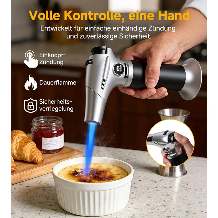Кулінарний пальник Ankway для карамелізації та фламбування, газовий пальник для Крем-брюле з замком безпеки, регульований, сріблястий (бутан не входить)