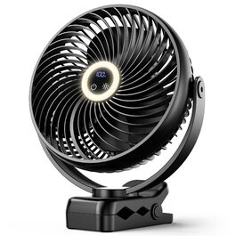 Вентилятор Koonie 10000 mAh з кліпсою, 20 см, портативний USB вентилятор з акумулятором, 4 швидкості, 360° оберт, тихий, настільний/настінний вентилятор для дому, офісу, дитячої коляски, кемпінгу, гроу-тента (Чорний)